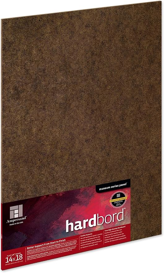 Ampersand Art Supply Hardboard Wood Painting Panel: Museum Series Hardbord, 14" x 18", 1/8 Inch Flat Profile,(Pack of 12)