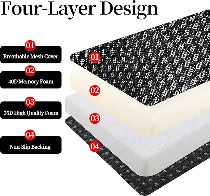 MABOZOO Extra Thick Chair Cushions,Office Chair Booster Seat Cushion to Raise Seat Height for Pain Relief,18 x 16 x 5 inch Non Slip Memory Foam Thick Cushion with Carry Handle（Black）