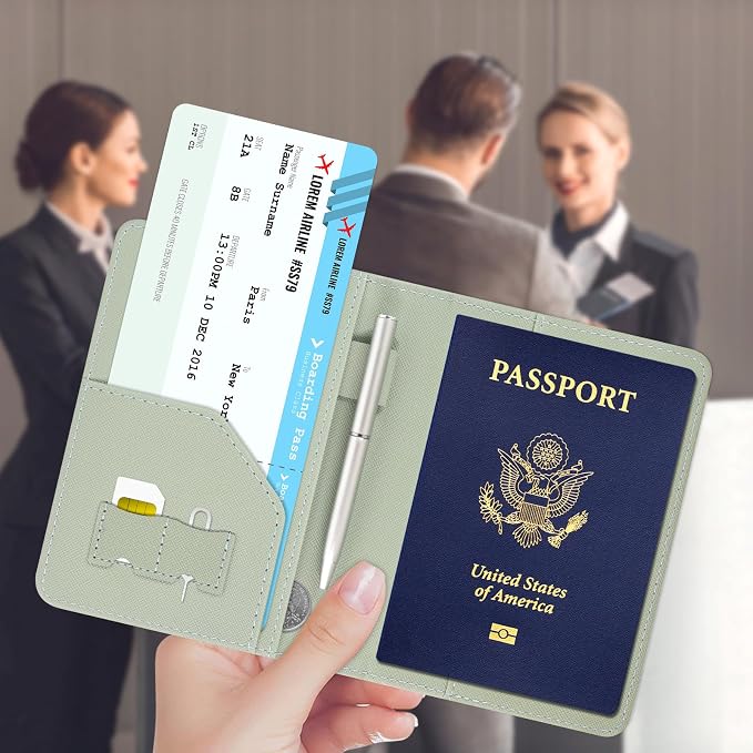 ACdream RFID BLOCKING Passport Holder Travel Wallet - Premium PU Leather Cover Passport Book with Card Holder, Pen Holder, Keep Organization, and Travel Essentials for Women and Men, Agave Green