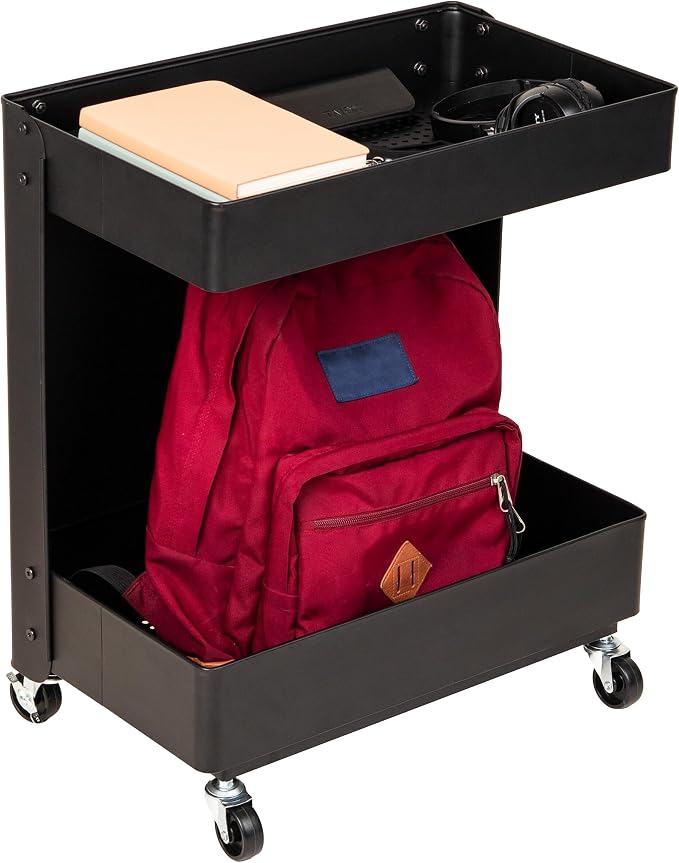 Mind Reader Under Desk Rolling Cart, 2-Tier Steel Utility Organizer, No Assembly Required, 12" L x 20" W x 23.5" H, Black