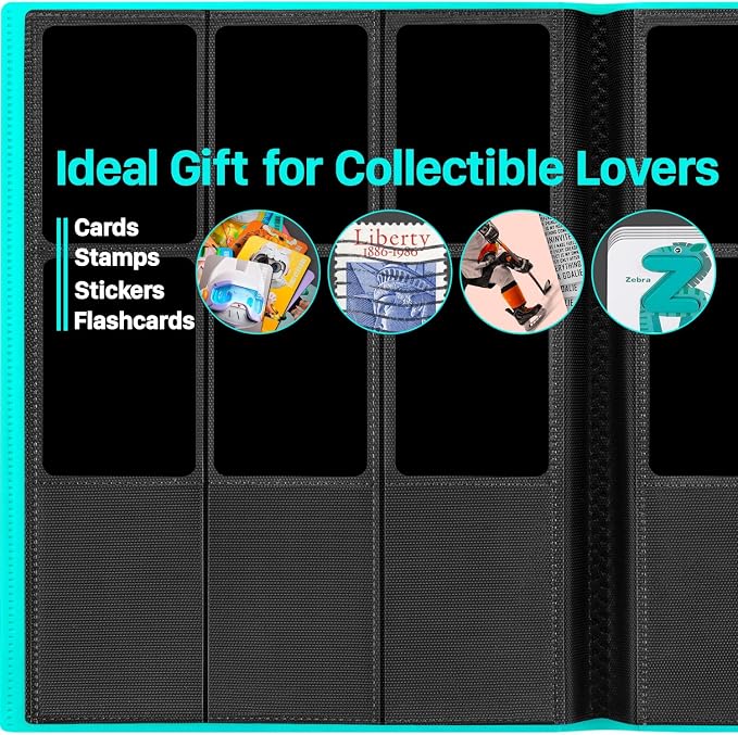 【2026】Trading Card Binder 9 Pocket, Premium Sports Collection Binder Game Cards Book with Sleeves Side Loading, Anti-open Strap Double Sided Waterproof 360 Card Folder