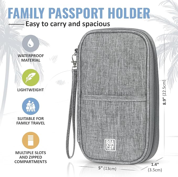 Travel Document Organizer with RFID, Family Passport Holder, Wallet for Women & Men, Portable & Waterproof Case for Cards, Boarding Pass, Money