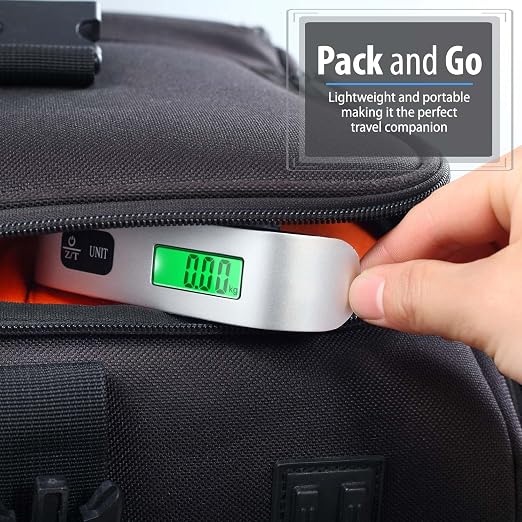 Fosmon Digital Luggage Scale, 110lbs Suitcase Baggage Scale, 2 Pack Silver | LCD Backlight Display, Temperature Sensor, Tare Function, Stainless Steel Durable Design, Hanging Suitcase Weight Scale