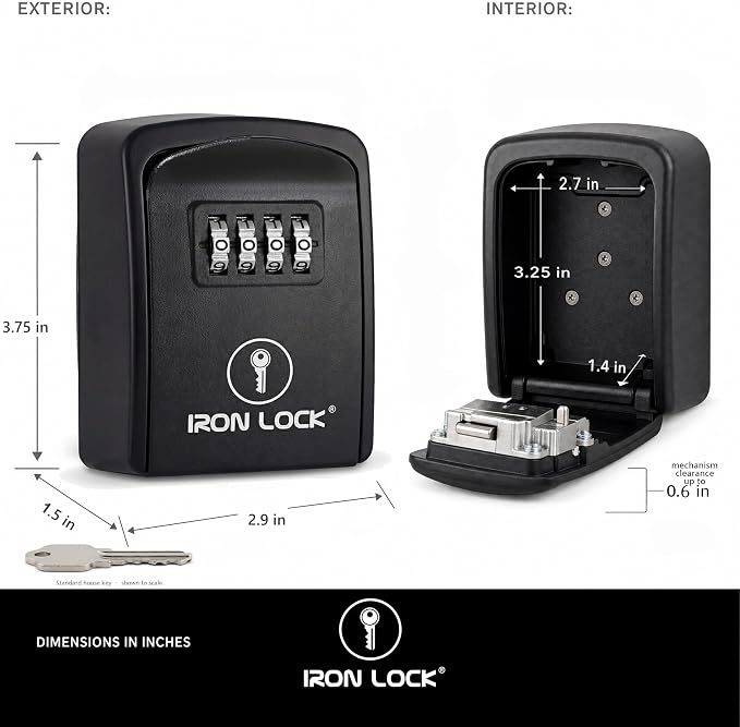 Iron Lock® Small Wall Mount Key Lock Box for Keys Outside (Black) | Combination Lock, Resettable 4-Digit Code, Screw-In Wall Mount, Weather-Resistant Metal, No Battery or App, Holds 2 to 5 Keys
