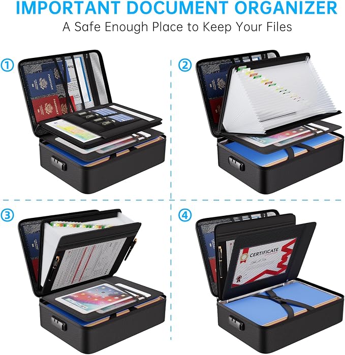 ENGPOW Fireproof Document Box with Lock,5200℉ Multi-Layer File Organizer | Soft Case,with 25 Pocket Accordion File Folder,Water Resistant,Storage for Important Documents,Laptop,for Home Office Travel