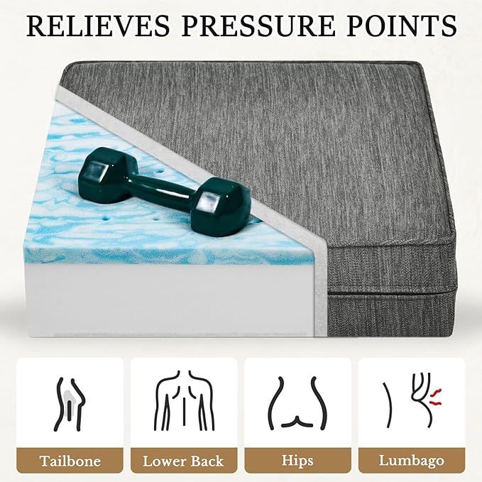 baibu Extra Large Dual-Layer Gel Memory Foam Recliner Cushions for Elderly, 20x20x5 Inch Thick Non-Slip Recliner Seat Cushion Suitable for Couch for Easy to Stand Up & Reduce Hip & Lumbar Pain, Grey