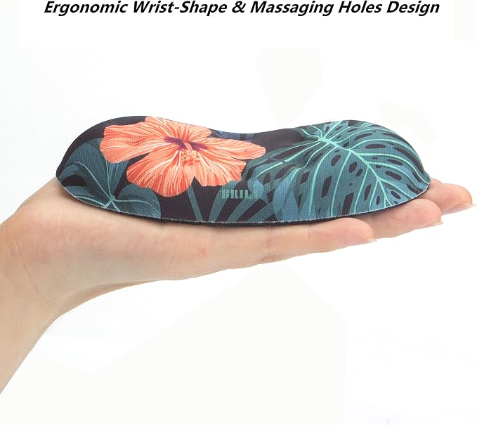BRILA Ergonomic Memory Foam Mouse Wrist Rest Support Pad Cushion for Computer, Laptop, Office Work, PC Gaming - Massage Holes Design - Wrist Pain Relieve (Floral Leaves)
