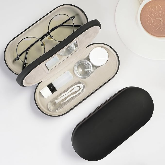 Eyeglass Case Double Sided Travel Size Portable Contact Lens Box 2 in 1 | Multifunction With Tool for Daily Outdoor Office
