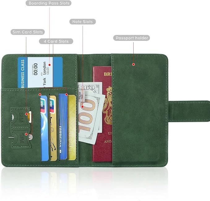 ILIYAH-Passport Cover-Passport Holder Travel Wallet-RFID Blocking Passport Case Travel Accessories Card Holder Wallet Unisex Travel Gifts (Green MG)