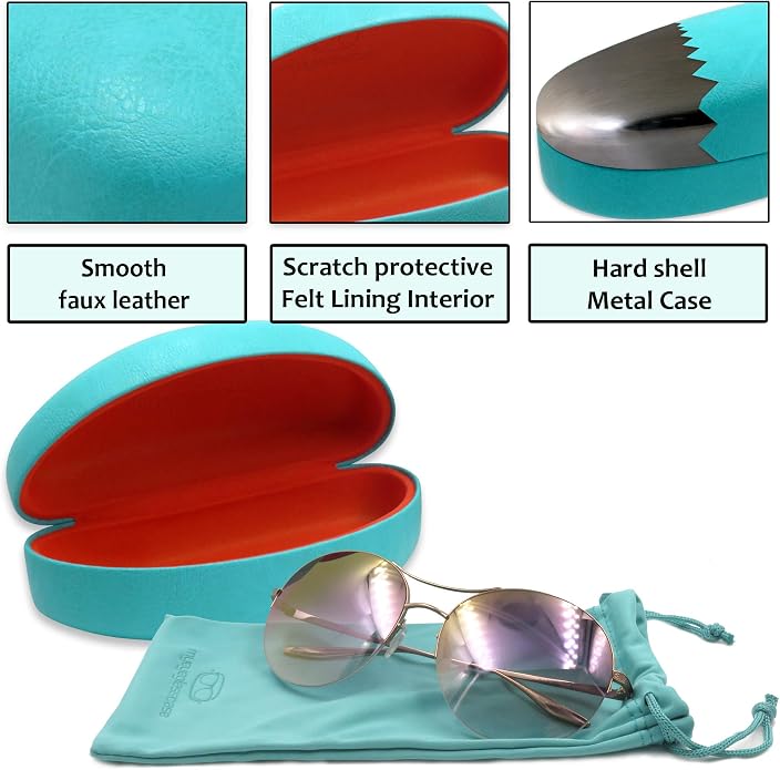 MyEyeglassCase - Large Sunglasses Case - Glasses Holder with Pouch & Cloth - Eyeglass Hard shell Medium - Extra Large frames