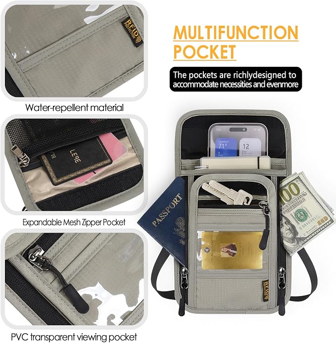 Travel Neck Wallet RFID Blocking – Hidden Passport Holder & Anti-Theft Money Pouch for Men & Women, Lightweight Concealed Undergarment Organizer with Adjustable Strap, Secure Document Holder