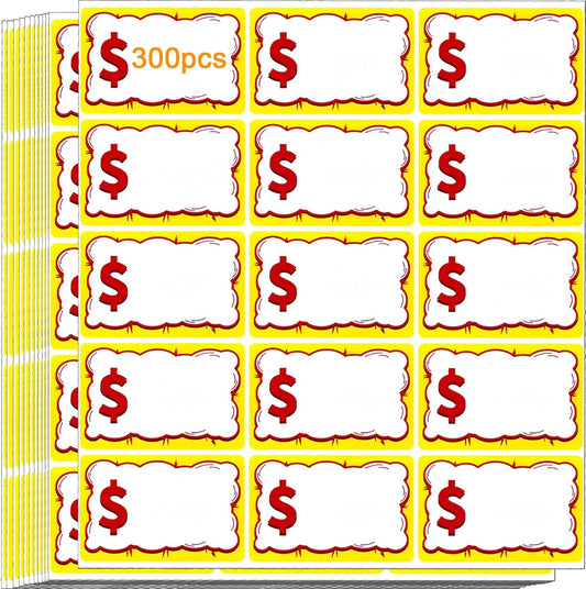 300 PCS Removable Garage Sale Price Stickers, 3"x2" Price Stickers for Yard Sales, Flea Markets, County Fairs & Retail Use, Pricemarker Labels, Colours Round Price Tags