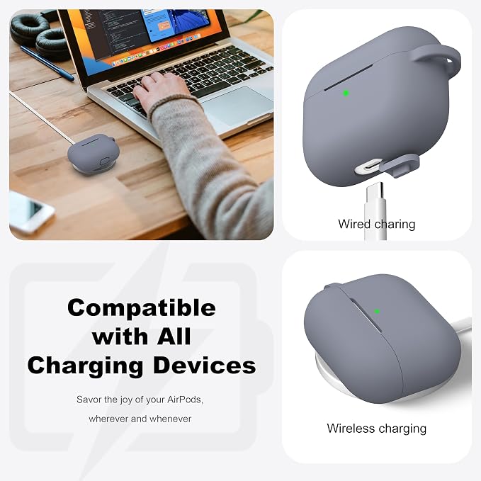 R-fun for AirPods Pro 2 Case, Soft Silicone Protective Cover with Keychain and Cleaning Pen, Compatible with AirPods Pro 2nd/1st Generation, Supports Wireless Charging, Pebble