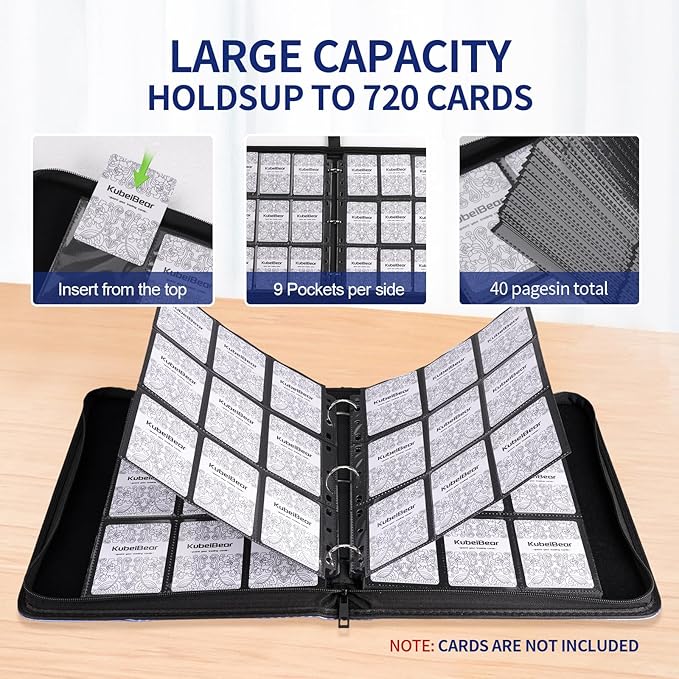 Card Binder – 720 Capacity, Zippered Trading Card Holder for MTG, Sports & Collectible Cards – Acid-Free, Durable & Travel-Friendly Storage (Red, 9 Pocket)