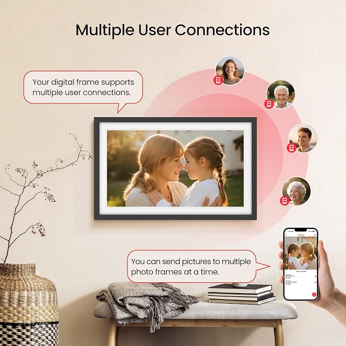 64GB Frameo 21.5" Digital Picture Frame Large 1920 x 1080 IPS FHD Touch Screen WiFi Electronic Photo Frames Share Moments from Phone Instantly Best Gifts for Parents and Grandparents Black Wood White