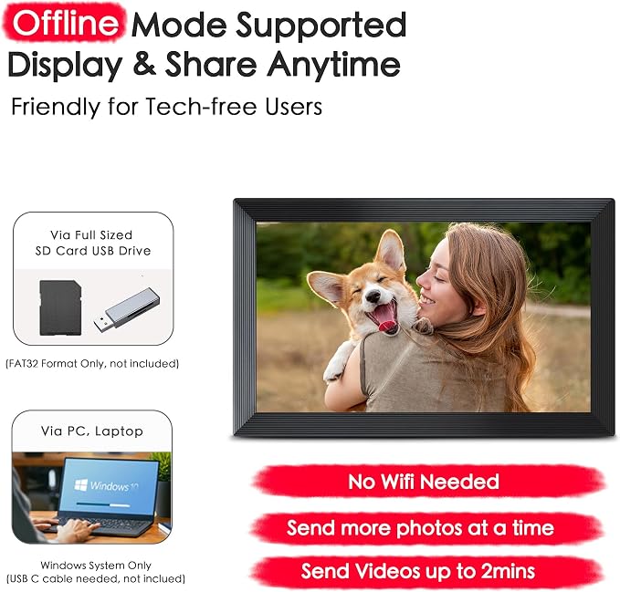 Frameo 15.6" Digital Picture Frame WiFi, Large Digital Photo Frame, 1920 * 1080 IPS FHD Touchscreen, 32GB Storage, Instant Share Photo Video, Wall-Mountable & Tabletop Display, Gift for Mom