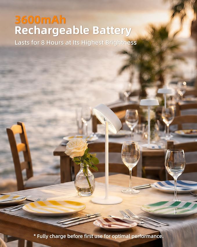 EZVALO Cordless Lamp, Rechargeable Table Lamp, Battery Operated | Portable Outdoor Waterproof, 3 Color Temps RGB, Dimmable Touch Control, LED Memory Function, Restaurant Dining Patio White2Pc
