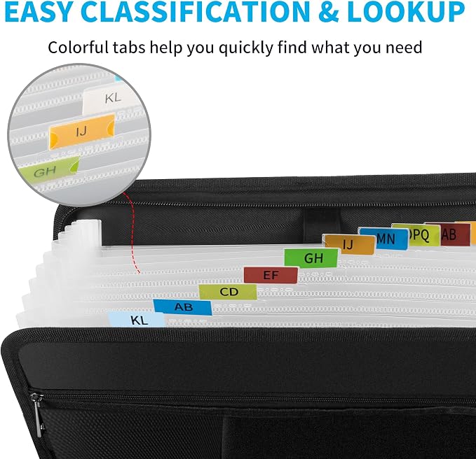 Important Document Organizer with Lock, Fireproof Accordion File Organizer | 13 Pockets Expanding File Folder with Handle & Labels, Portable Travel Business Binder Papers Organizer for Letter A4 Files