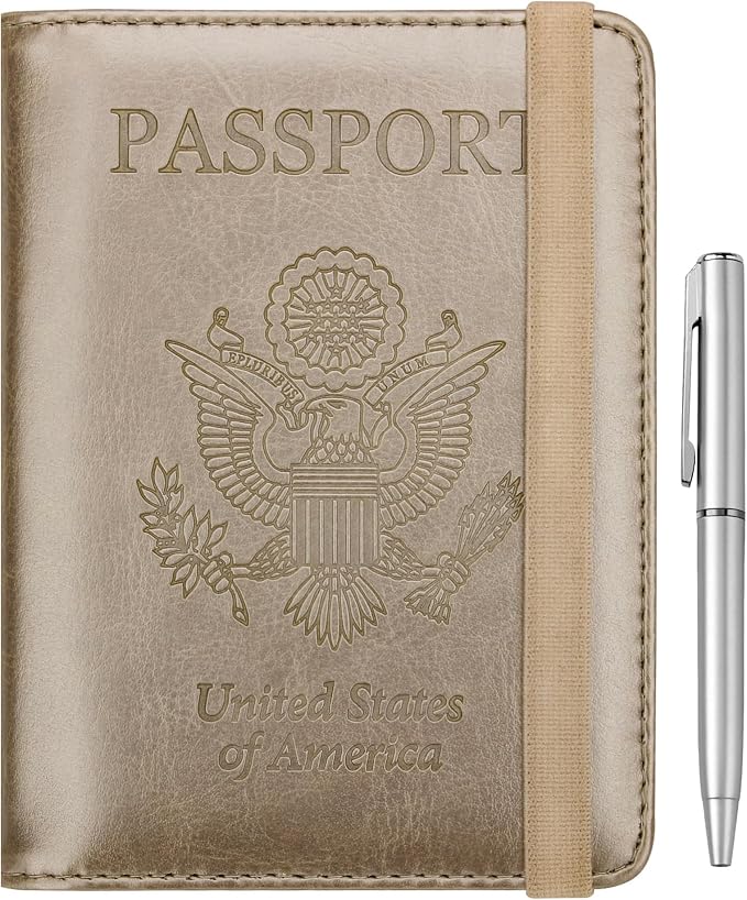 WALNEW Passport Holder for Travel, RFID Passport Wallet, Travel Essentials | PU Leather Passport Cover Case with Pen Holder, Travel Must Haves Accessories, Passport Book Holder for Women Men