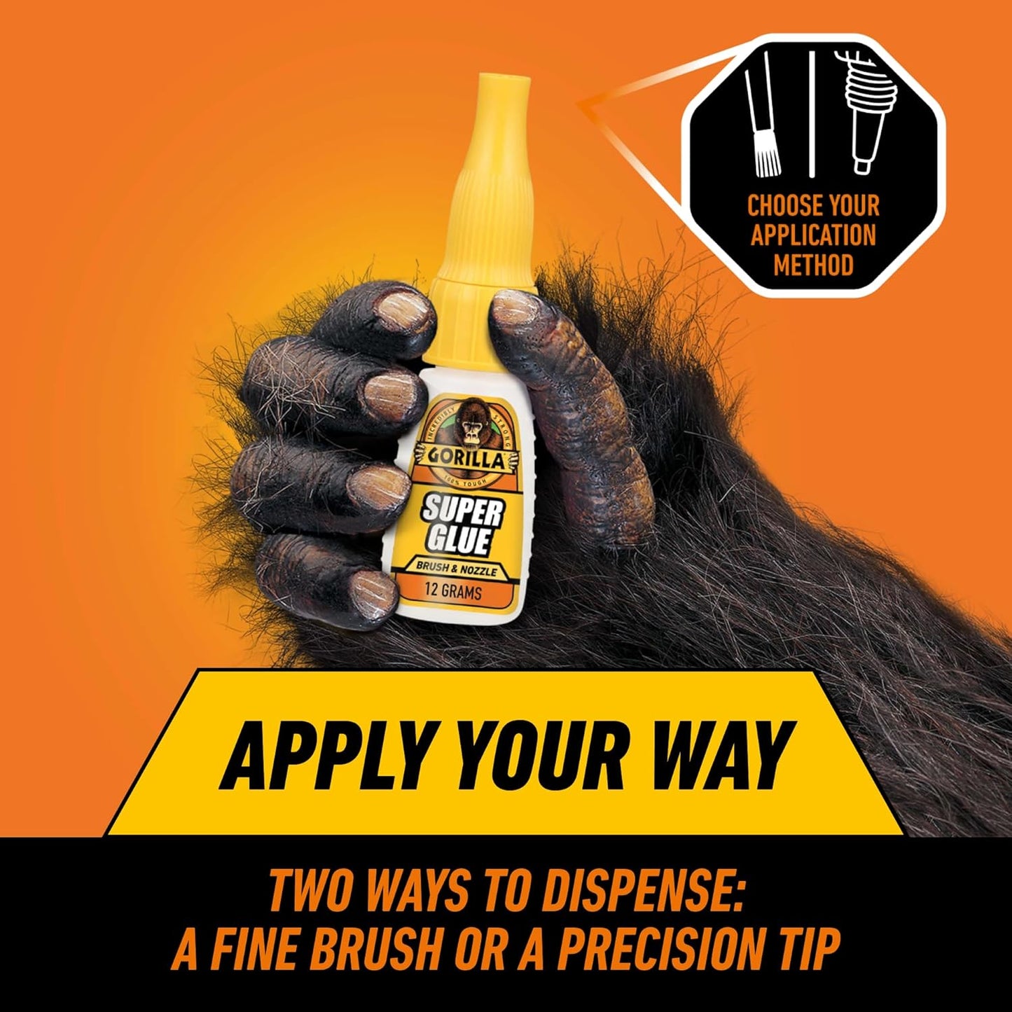 Gorilla Super Glue with Brush & Nozzle Applicator, Clear Glue, 12 Gram (Pack of 24) - All Purpose and Fast Setting for Projects and Repairs