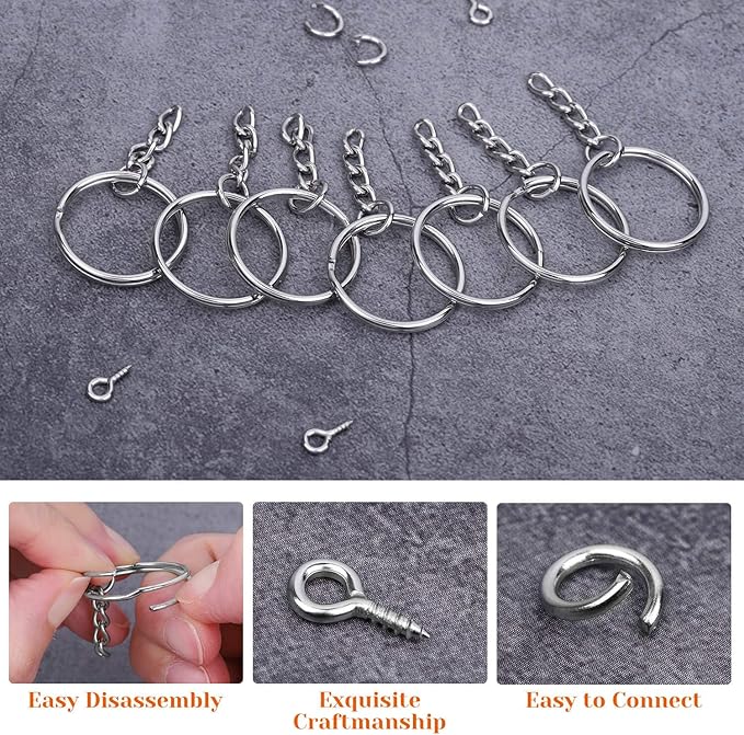 Audab 360Pcs Keychain Bulk, 120Pcs Keychain Rings with Chain and Open Jump Ring with Screw Eye Pins for Crafts and Jewelry Making