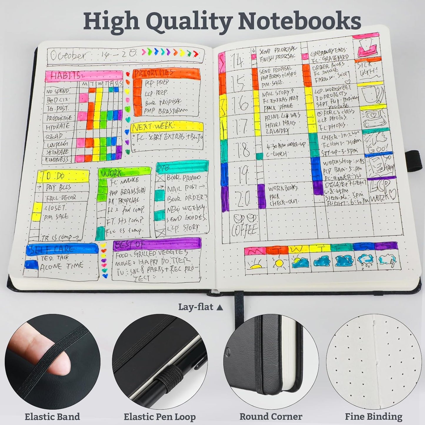 2Pack Bullet Dotted Hardcover Journal Notebook, A5 140 Pages 120Gsm Thick Paper for School,Note Taking,Work,Diary，5.7"*8.3",Turquoise