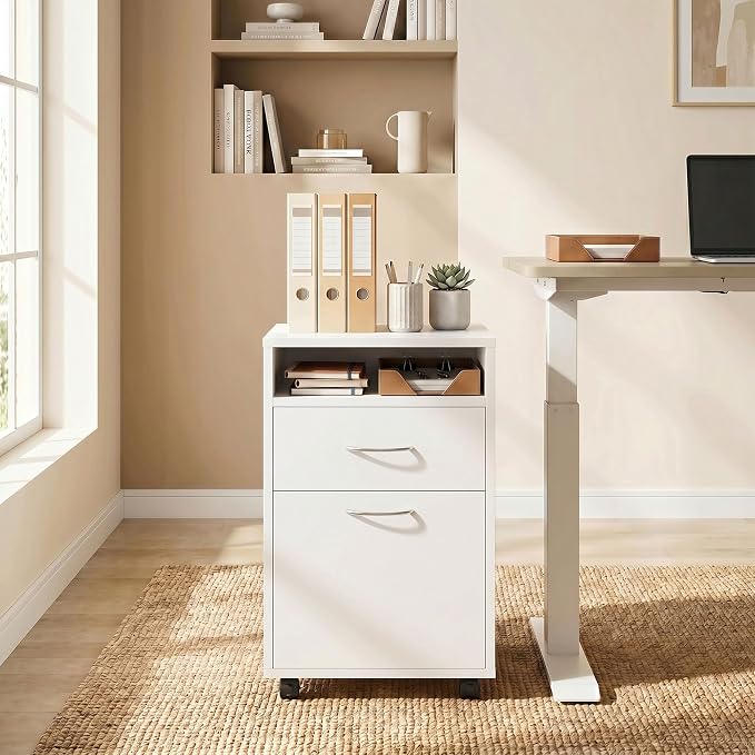 HOMCOM Mobile Storage Cabinet Organizer, Bathroom Drawer Cabinet, White | Printer Stand, Castors