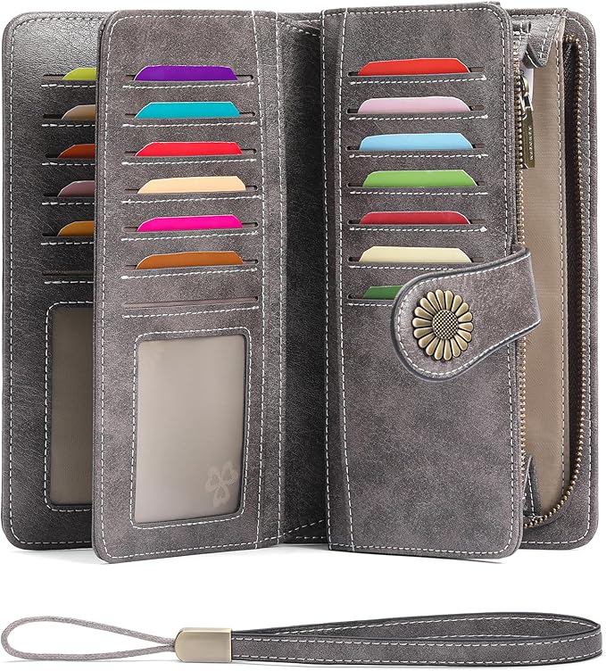 SENDEFN Wallets for Women Leather Credit Card Holder with RFID Blocking Large Capacity Wristlet | with RFID Blocking