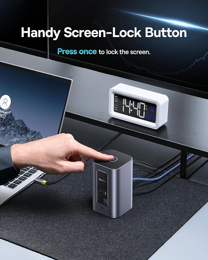 Baseus Docking Station Dual Monitor, Nomos Win Air(12 in 1) Laptop Dock, 2*4K HDMI, 10Gbps USB Ports, 1Gbps Ethernet, PD 100W(No Power Adapter), USB C Docking Station for Dell/HP/Lenovo/Asus/Acer/Mac
