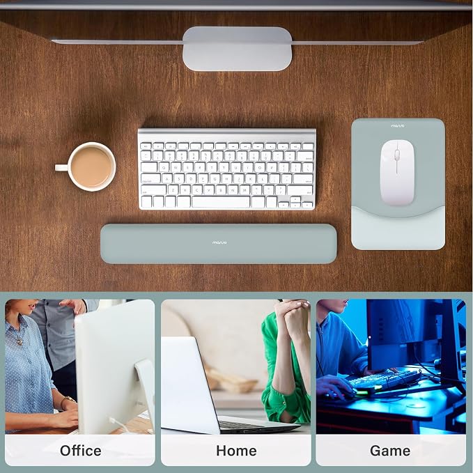 MOSISO Wrist Rest Support Mouse Pad & Keyboard Set, Powder Blue | Rectangular Ergonomic Mousepad, Non-Slip Base, Home/Office Pain Relief & Easy Typing, Neoprene Cloth & Raised Silicone Lining