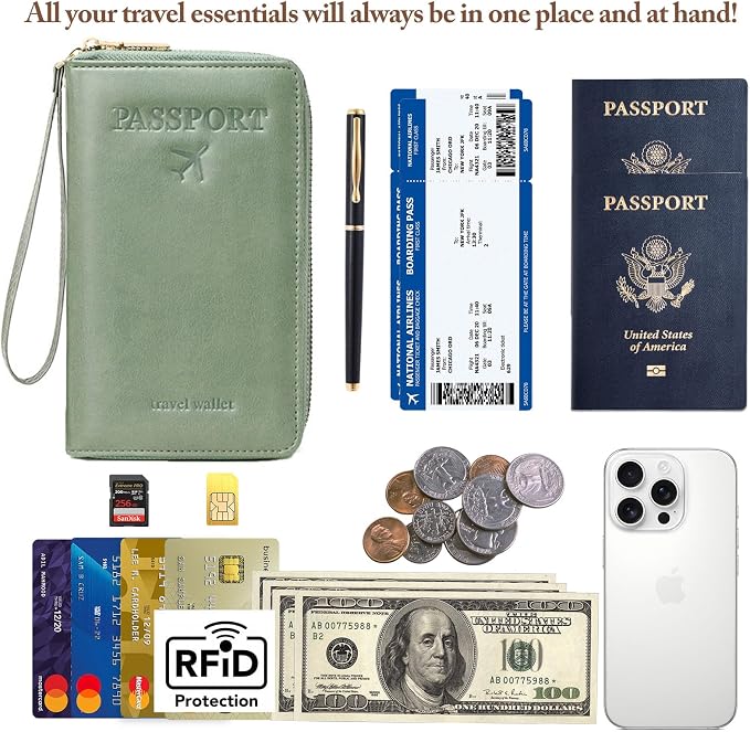 Passport Holder for Travel Women and Men RFID Blocking Passport Holder with Zipper Multi-functional Passport Wallet Passport Case Passport cover Travel Essentials