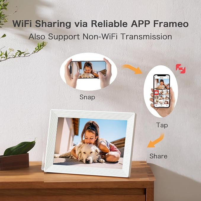 10.1 Inch Frameo Digital Picture Frame, WiFi Electronic Photo Frame, 1280 * 800IPS Touch Screen Electric Frame, 32GB Memory, Auto-Rotate, Share Picture Video, Birthday Gift for Mom, Women, Dad, Wife