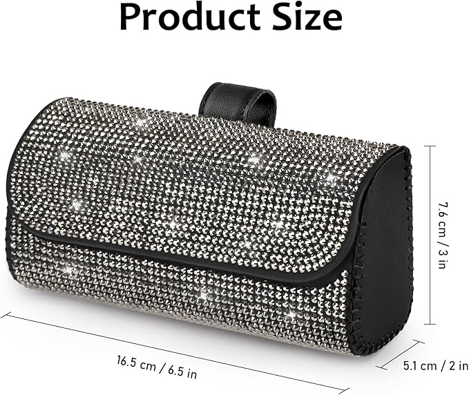 Accmor Bling Glasses Holder for Car Sun Visor, Sparkling Crystal Car Sunglasses Storage Case PU Leather Eyeglasses Organizer Protective Box Car Accessories for Truck, SUV, RV - Gray