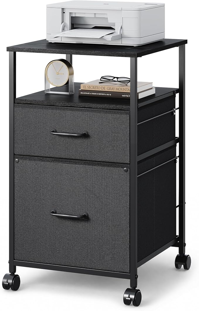 DEVAISE Mobile File Cabinet, Rolling Printer Stand with Open Storage Shelf, Fabric Vertical Filing Cabinet fits A4 or Letter Size for Home Office, Black | Rolling Printer Stand, Fabric Vertical Filing Cabinet fits A4 or Letter Size for Home Office, Black