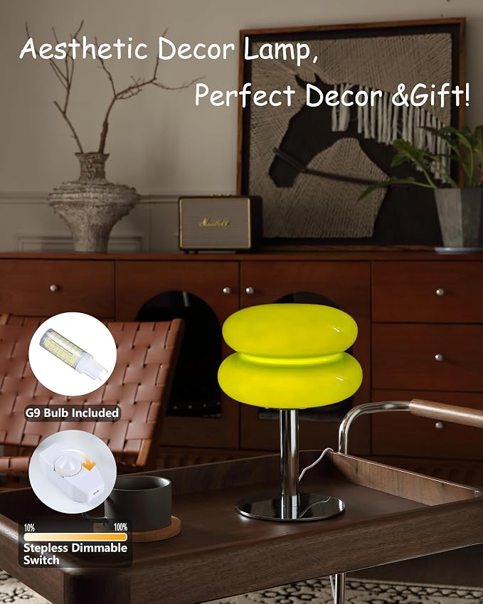 Glivpny Mushroom Table Lamp, Mid Century Modern Decor Lamp (Green) | Cool Desk Lamps for Bedroom,Vintage Dimmable Bedside Small Cute Lamps, House Warming Gifts New Home Decor
