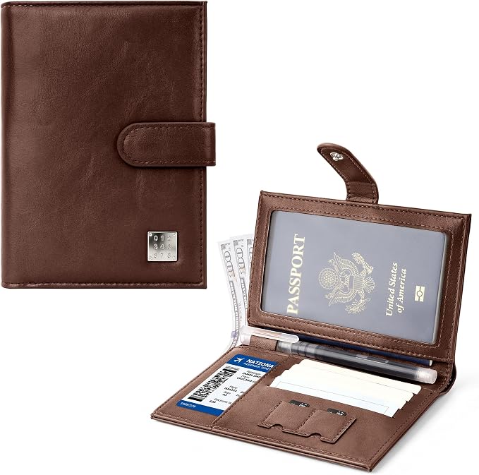 Veki Passport Holder for Travel, RFID Blocking Passport Cover, Dark Brown | Passport Wallet, RFID Blocking, PU Leather, Durable Passport Case with Card Holder, Pen Slot, Travel Essentials for Women Men