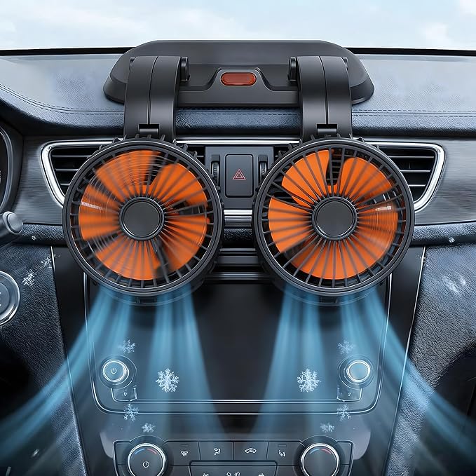 Dual Head 24V Car Fan for SUV Truck RV with No AC,Adjustable Car Cool Fan, Dual Head Design, 2-speed Adjustable, 360° Rotating Portable Car Fan,Powered by Cigarette Lighter