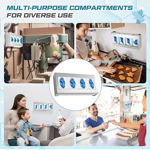 Blulu 4 Pack Glove Box Holder/Dispenser Stainless Steel Quad Wall Mounted Glove Box Organizer,10" H x 21" W x 3 3/4" D