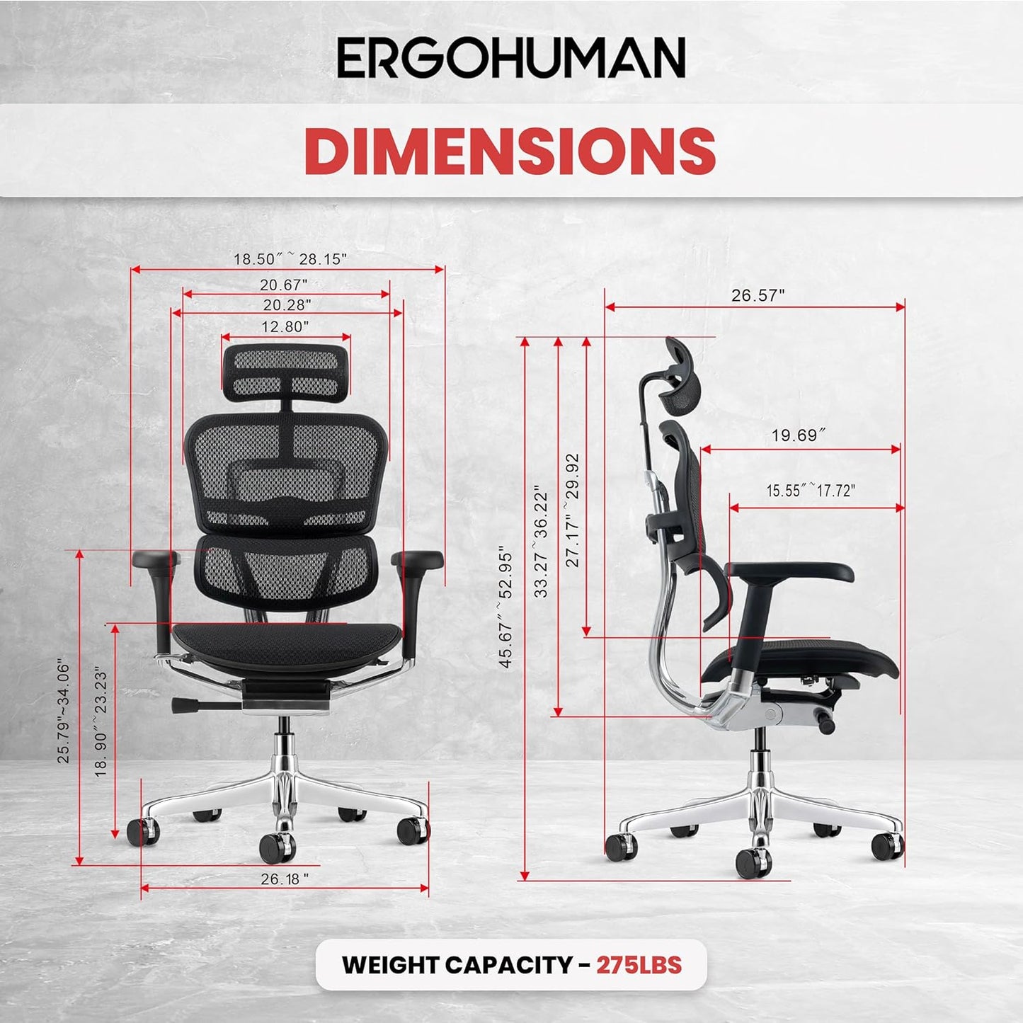 Ergohuman Eurotech ME7ERG GEN2 High Back Mesh Office, Computer, or Gaming Chair w/Tilt Tension Control & Lock, Back Angle/Height, Swivel Arms, Seat Height,/Depth, and Arm Height Adjustments, Black