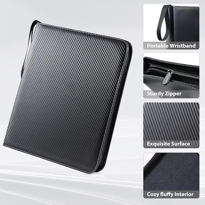 WOT I Trading Card Binder, 630 Pockets Sleeves with Zipper, Double Sided Pockets Card Holder Carry Case for Baseball Card, Football Card