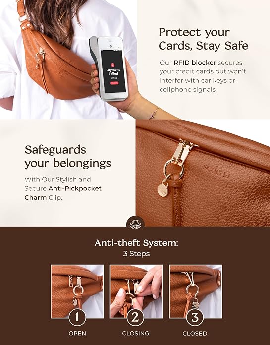Anti Pickpocket Bag - RFID Crossbody Bag for Travel, Adjustable Strap Multiple Compartments Anti Theft Crossbody Bags for Women Vegan Travel Size Essentials Crossbody Bags for Women Large Size