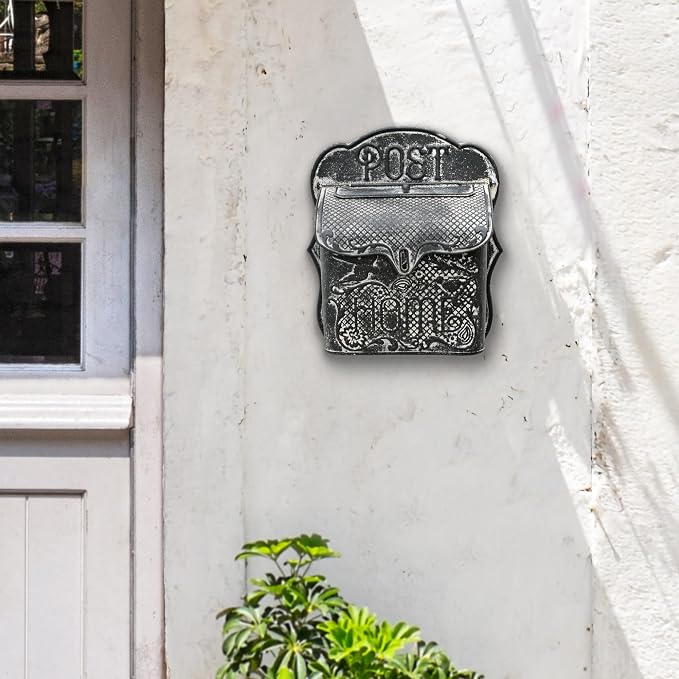 BIG FORTUNE Wall Mount Mailbox for House Outside Vintage Metal Door Mailbox Antique Style Nostalgic Charm Home Decor Garden Vintage English Cottage Decor Flower Patter(Black)