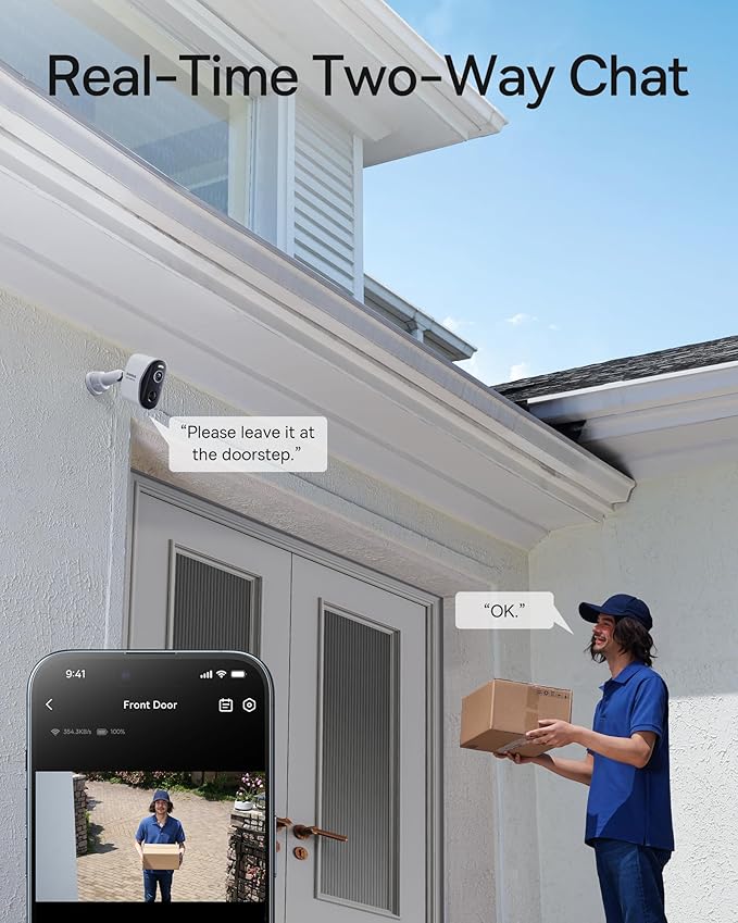 Baseus Security Cameras Wireless Outdoor, N1 2-Cam Kit with 2K Clarity, No Monthly Fee, 16TB Expandable Local Storage, 210-Day Battery Life, Spotlight & Alarm, Works with Alexa/Google Home, Light Grey