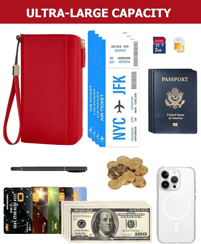 Large Travel Wallet for Women | RFID Blocking Zipper Wallet,Passport Holder Clutch with Wristlet