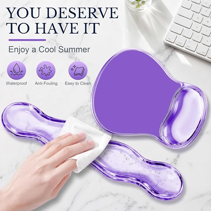 Keyboard Wrist Rest & Ergonomic Mouse Pad with Wrist Rest Set, Cute Transparent Gel Wrist Rest for Keyboard and Mouse, Soft Support for Pain Relief, Office, Gaming Desk Accessories（Purple）