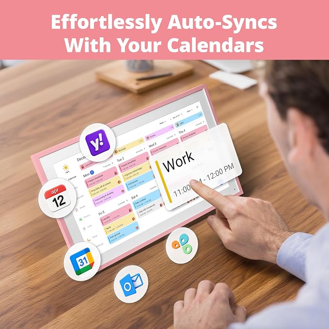 Dragon Touch 15.6 inch Digital Calendar & Chore Chart - Interactive Touchscreen Smart Family Planner,Digital Picture Frame for Mom, Women, Christmas & Weddings Pink
