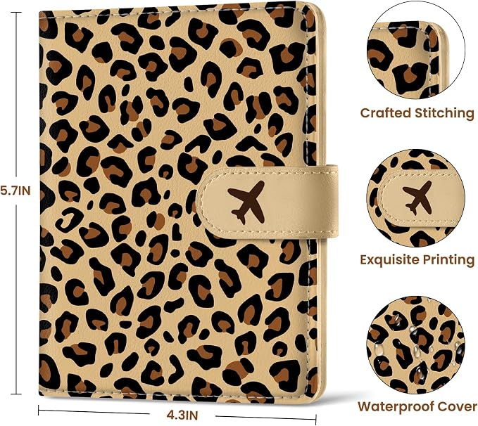 Passport Holder for Travel Essentials, RFID Blocking Leather Cover Wallet with Magnetic Closure, Aesthetic & Cute Passport Book Case for Women and Men - Leopard