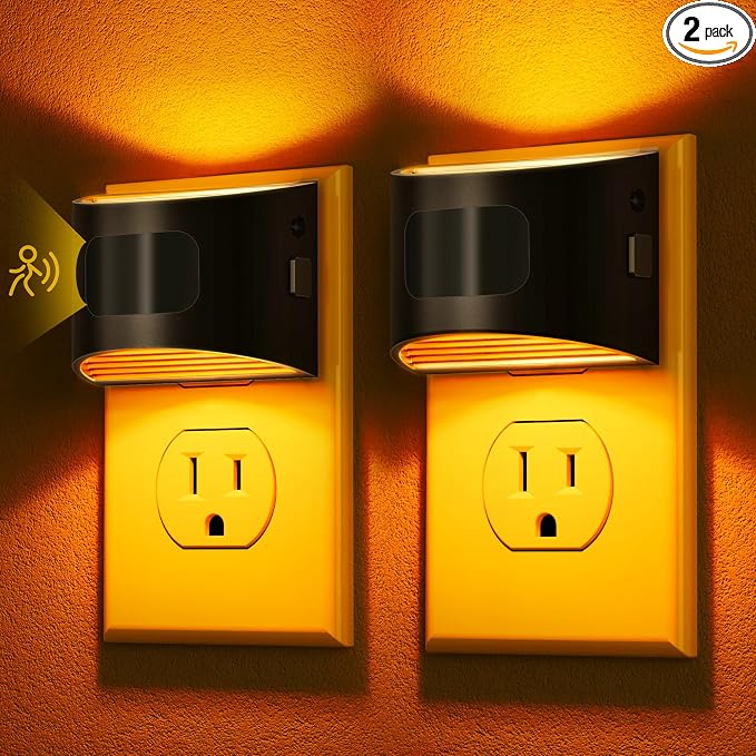 DORESshop LED Night Light[2 Pack], Night Lights Plug into Wall, 3 Mode Plug in Night Light with Motion Sensor, Dusk to Dawn Sensor, Nightlights for Adults, Bedroom, Bathroom, Hallway, Amber