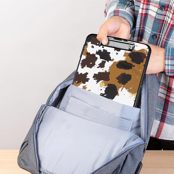 Clipboard with Storage,Storage Clipboard with Pen Holder,Heavy Duty Plastic Storage Clipboard with Low Profile Clip,Teacher Must Haves,Clipboard Folder,Office Supplies,Cow Leopard -1340