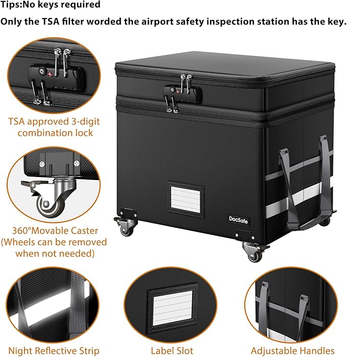 DocSafe Fireproof Document Box Set with Lock and Wheel
